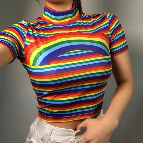 cropped t-shirts women fashion rainbow print navel bare turtleneck casual t-shirt crop 2020 summer, White
cropped t-shirts women fashion rainbow print navel bare turtleneck casual t-shirt crop 2020 summer, White
