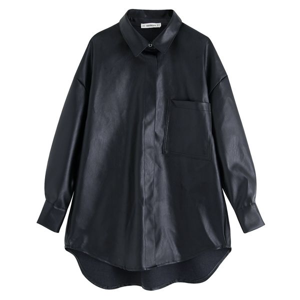 women pu leather shirt autumn 2019 new fashion full sleeve pockets modern lady black long shirts, White
women pu leather shirt autumn 2019 new fashion full sleeve pockets modern lady black long shirts, White