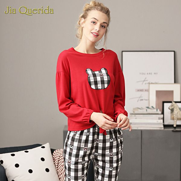 sleepwear women pajamas new spring autumn long sleeve 100% cotton plaid pajama pants stitching bear kawaii red women's pajamas, Black;red
sleepwear women pajamas new spring autumn long sleeve 100% cotton plaid pajama pants stitching bear kawaii red women's pajamas, Black;red