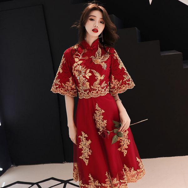 burgundy embroidery oriental style banquet dresses chinese vintage traditional wedding cheongsam elegant evening party gowns, Red
burgundy embroidery oriental style banquet dresses chinese vintage traditional wedding cheongsam elegant evening party gowns, Red