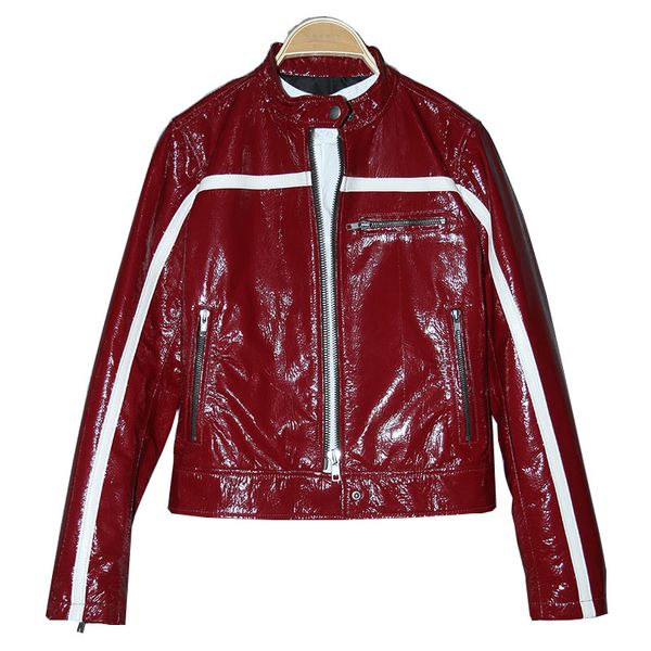 europe american style new 2018 women's genuine cowhide patent leather coat ladies motorcycle short jacket red white patchwork, Black
europe american style new 2018 women's genuine cowhide patent leather coat ladies motorcycle short jacket red white patchwork, Black
