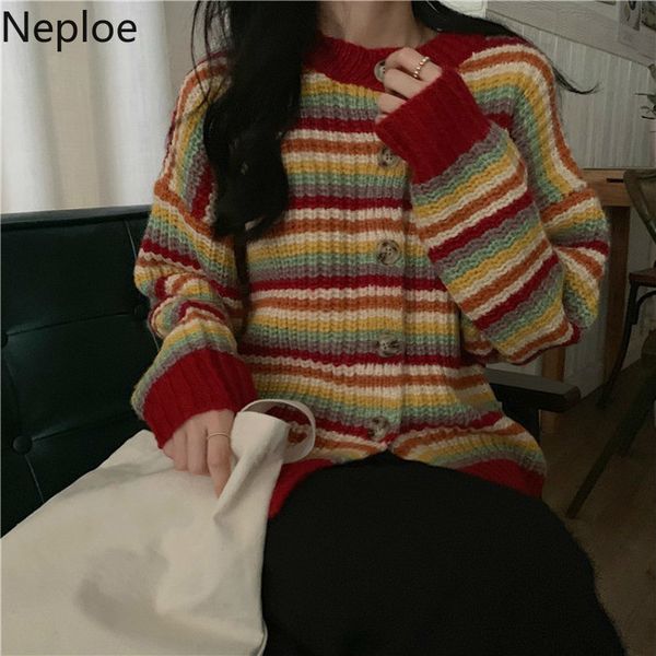 neploe rainbow striped knit sweater cardigans women ins o neck patch contrast color single breast pull femme coat outwear 48257, White
neploe rainbow striped knit sweater cardigans women ins o neck patch contrast color single breast pull femme coat outwear 48257, White