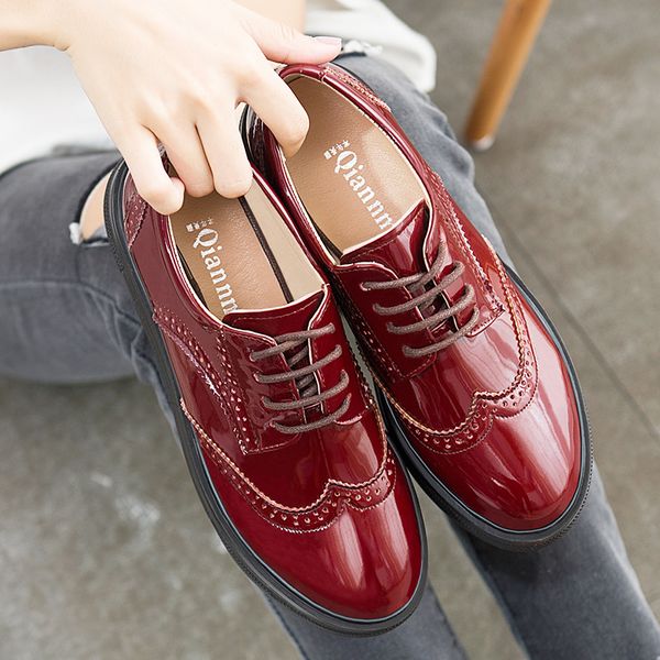 lace up hollow out women brogue shoes japanned leather platform rubber flat shoes woman cutout creepers big size 41-43 flats, Black
lace up hollow out women brogue shoes japanned leather platform rubber flat shoes woman cutout creepers big size 41-43 flats, Black