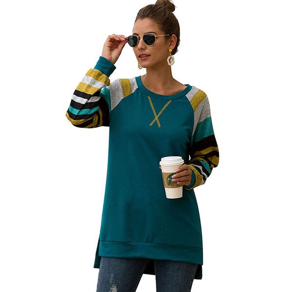 striped patchwork casual tee shirt women o neck long sleeve embroidery split pullover asymmetry tunic tshirt, White
striped patchwork casual tee shirt women o neck long sleeve embroidery split pullover asymmetry tunic tshirt, White