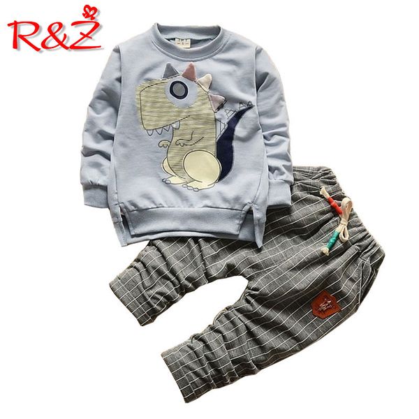 r&z 2018 spring and autumn new children's cartoon dinosaur suit t-shirt trousers suit children's fashion, White