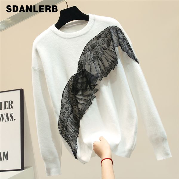 sweater women's 2020 new autumn winter sweater lace patch warm sweaters pullovers female sweter nancylim pull femme, White;black
sweater women's 2020 new autumn winter sweater lace patch warm sweaters pullovers female sweter nancylim pull femme, White;black