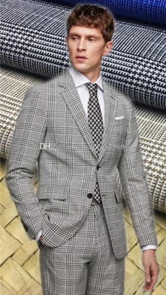 two buttons grey plaid groom tuxedos notch lapel groomsmen mens suits wedding/prom/dinner blazer (jacket+pants+tie) k378, Black;gray
two buttons grey plaid groom tuxedos notch lapel groomsmen mens suits wedding/prom/dinner blazer (jacket+pants+tie) k378, Black;gray