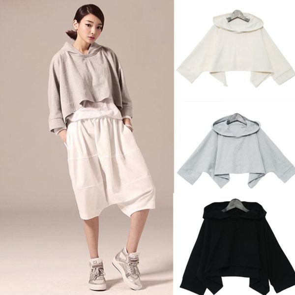 

lanmrem 2019 spring new fashion wild women loose plus solid color bat cuff hood short coat tc164, Black;brown