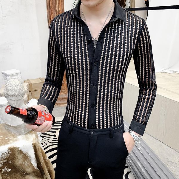 transparent shirt for men see through slim fit shirt camisa striped prom chemise homme social black white, White;black
transparent shirt for men see through slim fit shirt camisa striped prom chemise homme social black white, White;black