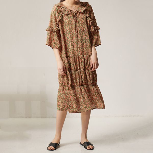 women pattern printed ruffles dress new v-neck three-quarter sleeve loose fit fashion tide spring autumn 2020 t035, Black;gray
women pattern printed ruffles dress new v-neck three-quarter sleeve loose fit fashion tide spring autumn 2020 t035, Black;gray