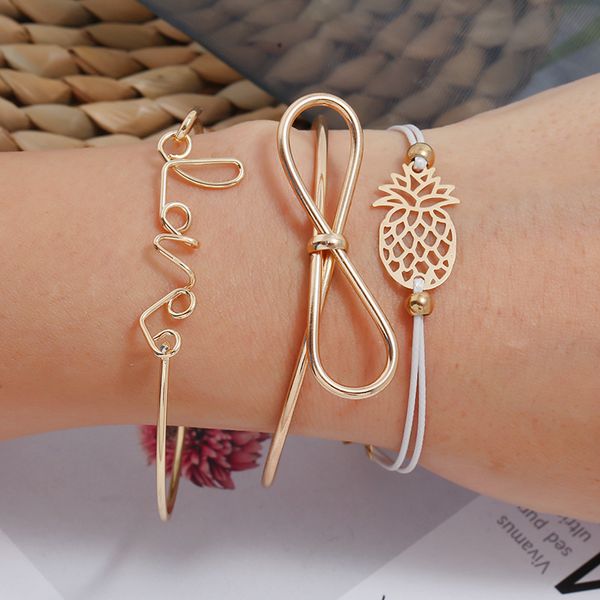 ornament simple woven pineapple hand jewelry love butterfly 3-piece set bracelet female, Golden;silver 
ornament simple woven pineapple hand jewelry love butterfly 3-piece set bracelet female, Golden;silver