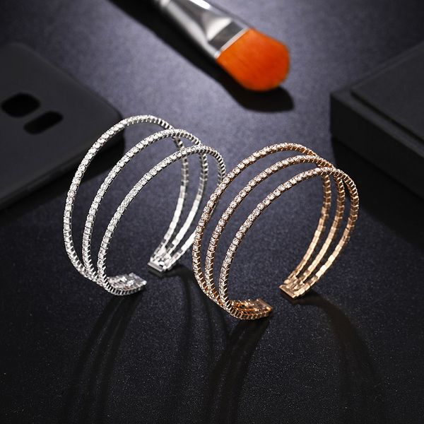 cuff elegant 925 sterling silver shiny cz crystal bangle bracelet fashion three floors micro inlaid opening for women, White
cuff elegant 925 sterling silver shiny cz crystal bangle bracelet fashion three floors micro inlaid opening for women, White