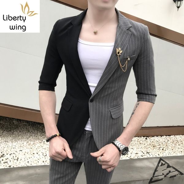 mens half sleeve blazer jacket suit striped patchwork slim fit two piece set business man coordinates night club clothes suits, White;black
mens half sleeve blazer jacket suit striped patchwork slim fit two piece set business man coordinates night club clothes suits, White;black
