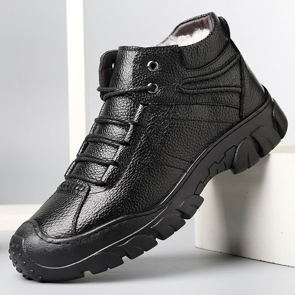 men winter genuine leather boots warm plus velvet comfortable fashion snow boots waterproof boots men's plus fur warm shoes, Black
men winter genuine leather boots warm plus velvet comfortable fashion snow boots waterproof boots men's plus fur warm shoes, Black