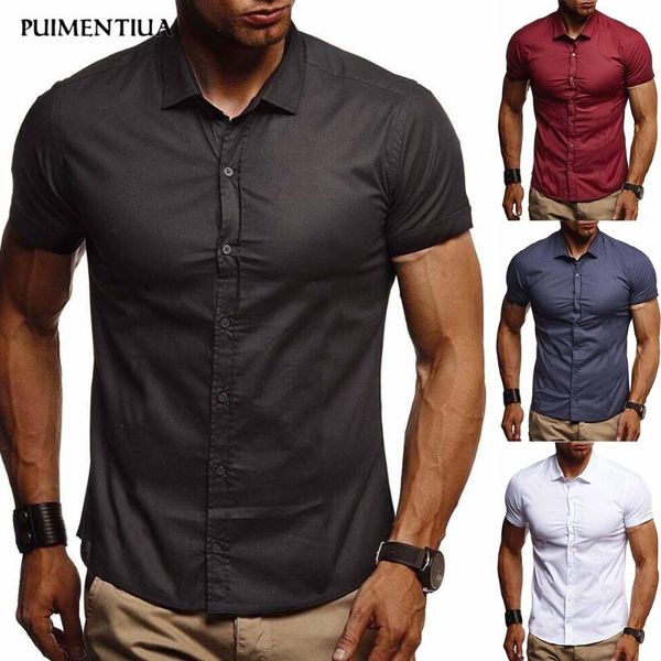 puimentiua 2020 men's solid color turn down collar short-sleeved button up summer shirt men business casual wear slim shirt, White;black
puimentiua 2020 men's solid color turn down collar short-sleeved button up summer shirt men business casual wear slim shirt, White;black