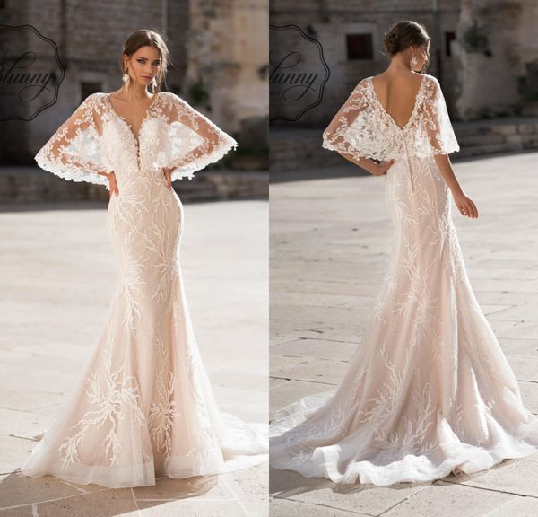 2019 modern mermaid wedding dresses deep v neck appliqued lace sweep train beach bridal gowns custom made boho vestidos de novia bride wear, White
2019 modern mermaid wedding dresses deep v neck appliqued lace sweep train beach bridal gowns custom made boho vestidos de novia bride wear, White