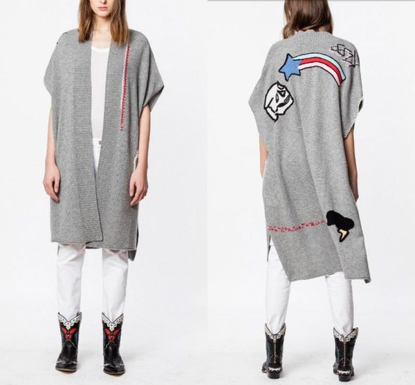 grey indiana bis cachemire poncho cardigan skull stars embroidered drop shoulder short sleeves cape coat asymmetric knitwear, White
grey indiana bis cachemire poncho cardigan skull stars embroidered drop shoulder short sleeves cape coat asymmetric knitwear, White