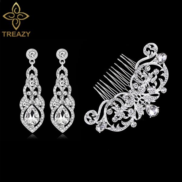 treazy silver color crystal wedding jewelry accessories for women floral waterdrop hair combs and earrings bridal jewelry set, White;golden
treazy silver color crystal wedding jewelry accessories for women floral waterdrop hair combs and earrings bridal jewelry set, White;golden