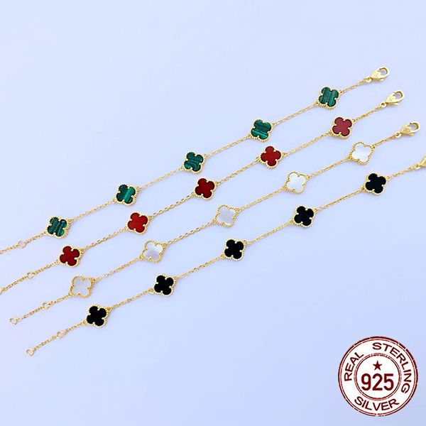 s925 sterling silver mini six flower bracelet new four-leaf clover natural fritillaria mini cute fashion personality classic style jewelry, Golden;silver
s925 sterling silver mini six flower bracelet new four-leaf clover natural fritillaria mini cute fashion personality classic style jewelry, Golden;silver