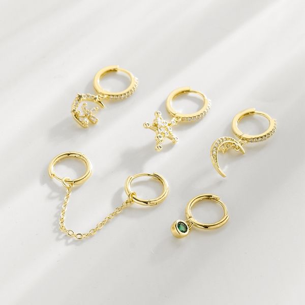 trendy cubic zircon gold star 6 set hoop earrings set new design moon korean earrings for women wedding jewelry 2020 orecchini, Golden;silver
trendy cubic zircon gold star 6 set hoop earrings set new design moon korean earrings for women wedding jewelry 2020 orecchini, Golden;silver