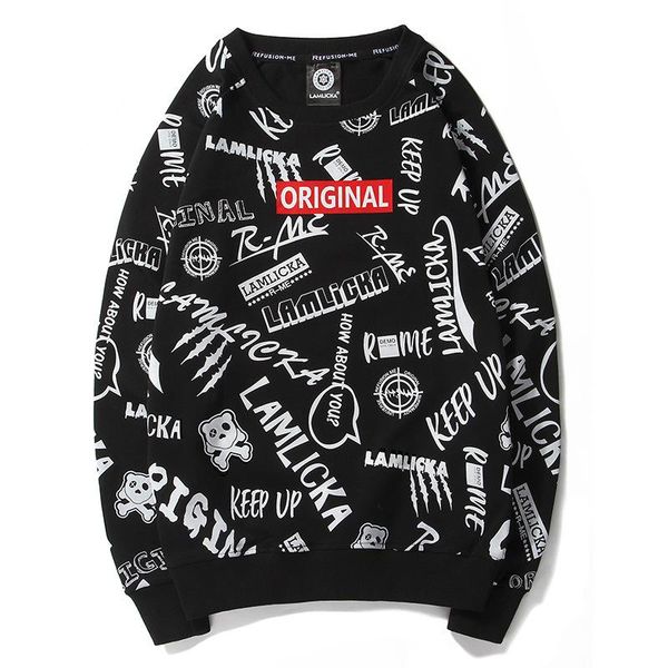 hoodie mens tide t-shirt printed sweat large pullover sleeve round neck long designer sweatshirt male loose casual white coat size pull skum, Black 
hoodie mens tide t-shirt printed sweat large pullover sleeve round neck long designer sweatshirt male loose casual white coat size pull skum, Black