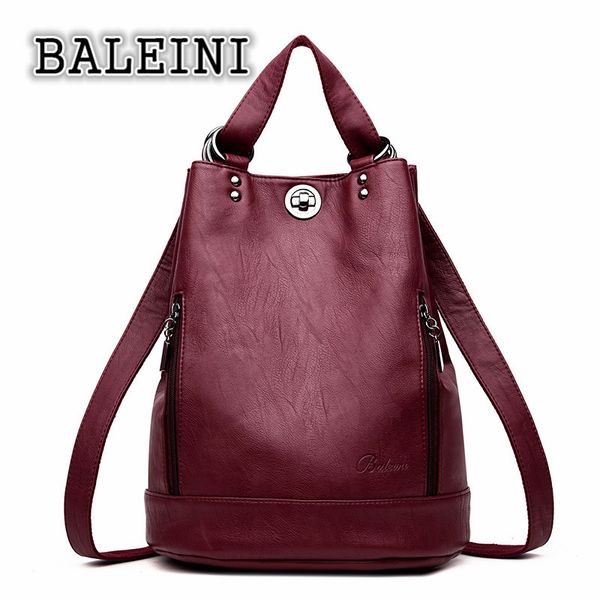 genuine leather women backpack leather women bag bucket shoulder bags solid big set large capacity backpacks