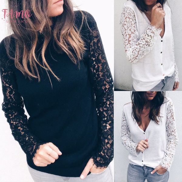 2018 new elegant women long sleeve loose lace casual hollow out solid t shirt slim fashion clothes 2 colors, White
2018 new elegant women long sleeve loose lace casual hollow out solid t shirt slim fashion clothes 2 colors, White