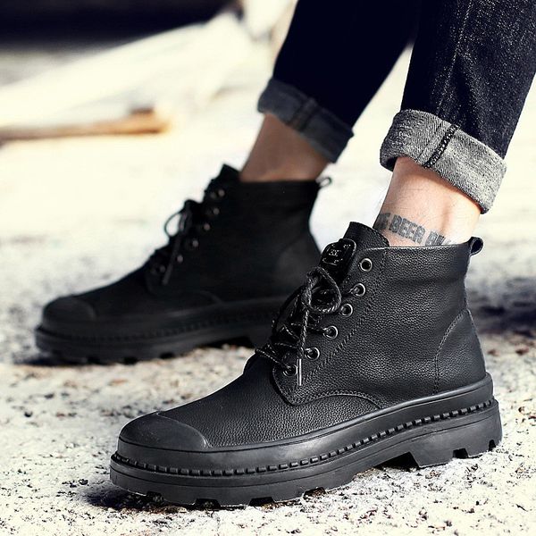 men's martin boots retro versatile shoes fashion trendy high help tooling boots outdoor waterproof leather short military boots, Black
men's martin boots retro versatile shoes fashion trendy high help tooling boots outdoor waterproof leather short military boots, Black