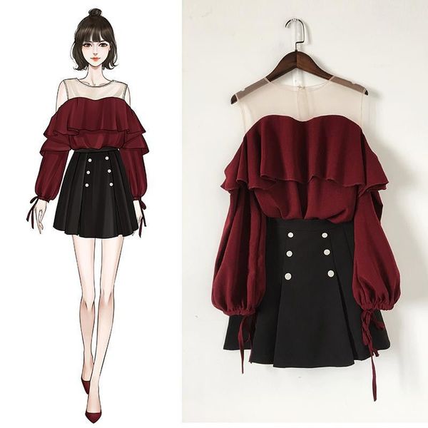 2019 spring autumn women chiffon patchwork mesh off shoulder shirt+a line draped solid skirt suit female ruffles casual sets y39, White
2019 spring autumn women chiffon patchwork mesh off shoulder shirt+a line draped solid skirt suit female ruffles casual sets y39, White