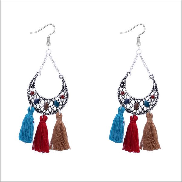 ch-46 new european and american earrings retro style tassel long national style earrings for women, Silver
ch-46 new european and american earrings retro style tassel long national style earrings for women, Silver