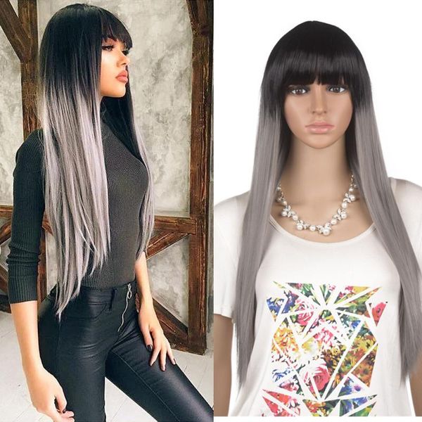 yunrong 1b/grey wig with black bangs high temperature fiber black roots synthetic hair for woman ombre gray color
yunrong 1b/grey wig with black bangs high temperature fiber black roots synthetic hair for woman ombre gray color