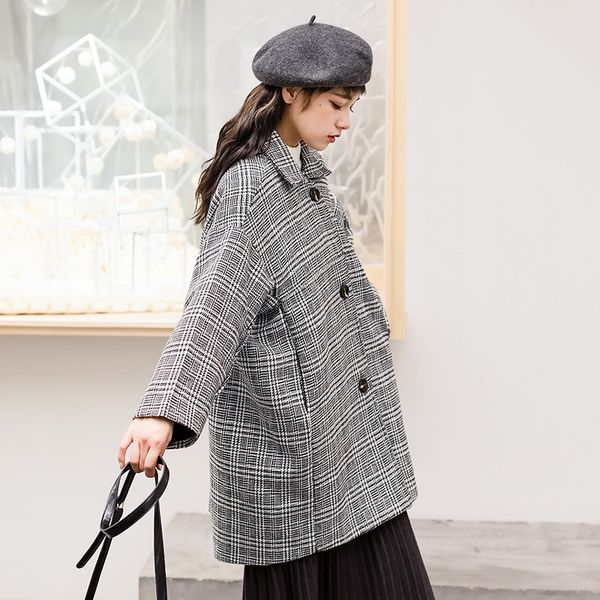 women wool coat winter women's plaid wool coat loose elegent jacket autumn winter female woolen coats 2019 new over, Black
women wool coat winter women's plaid wool coat loose elegent jacket autumn winter female woolen coats 2019 new over, Black