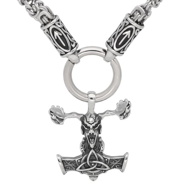 nordic viking rune with knot thor hammer talisman mjolnir pendant necklace stainless steel -king chain with valknut gift bag, Silver
nordic viking rune with knot thor hammer talisman mjolnir pendant necklace stainless steel -king chain with valknut gift bag, Silver