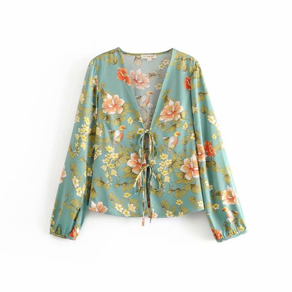 chic boho women floral print lace-up blouse ladies v-neck long sleeve casual holiday blusas mujer, White
chic boho women floral print lace-up blouse ladies v-neck long sleeve casual holiday blusas mujer, White
