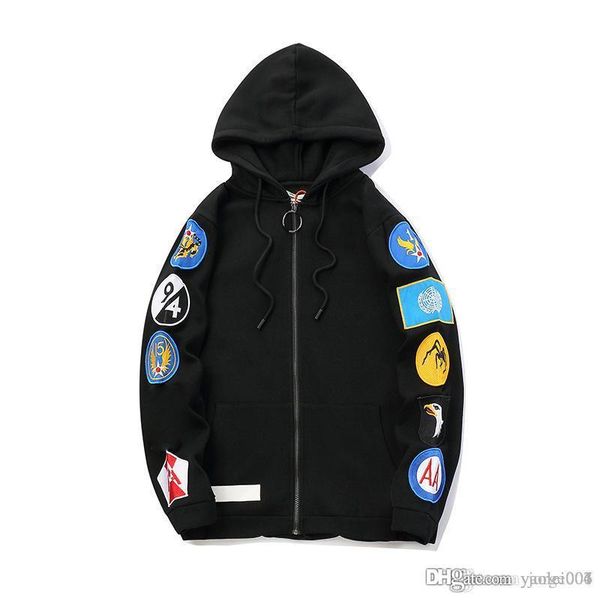 tide brand new white left and right sleeves badge printing sweater winter hooded plus velvet jacket men's clothing, Black
tide brand new white left and right sleeves badge printing sweater winter hooded plus velvet jacket men's clothing, Black