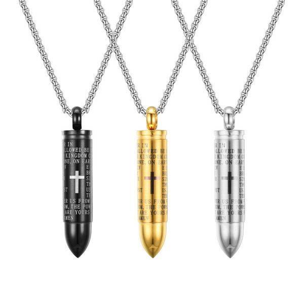 new 3 colors mens titanium stainless steel cross prayer scripture bullet pendant necklace openable personalized for men jewelry wholesale, Silver
new 3 colors mens titanium stainless steel cross prayer scripture bullet pendant necklace openable personalized for men jewelry wholesale, Silver