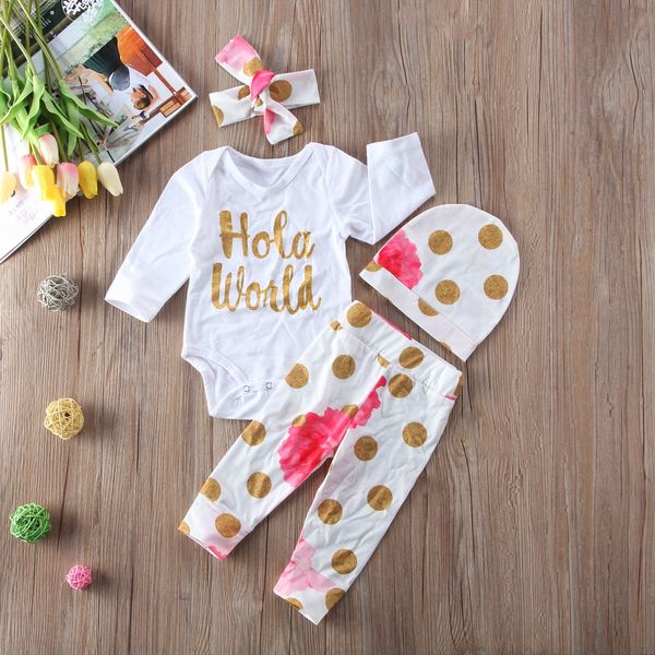 newborn baby girls outfit clothes romper jumpsuit bodysuit pants hat headband, White