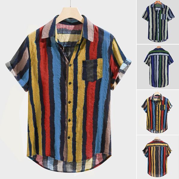 2019 men's slim shirts loose multi color stripe lump chest pocket short sleeve round hem shirts men fit buttons shirt, White;black
2019 men's slim shirts loose multi color stripe lump chest pocket short sleeve round hem shirts men fit buttons shirt, White;black
