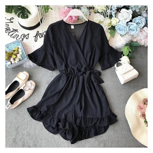 fashion lace up off shoulder jumpsuit casual women flare sleeve short summer solid slash neck playsuit beach holiday romper, Black;white
fashion lace up off shoulder jumpsuit casual women flare sleeve short summer solid slash neck playsuit beach holiday romper, Black;white