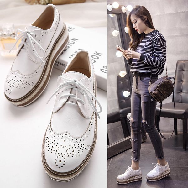 platform height increasing shoes student oxfords retro lace-up round toe creepers flats ladies carved brogues wedges espadrilles, Black
platform height increasing shoes student oxfords retro lace-up round toe creepers flats ladies carved brogues wedges espadrilles, Black