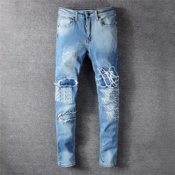 2020 men jeans black pants for men hip hop rock holes luxury jeans biker slim fit zipper jean distressed pantsmens designer jeans, Blue
2020 men jeans black pants for men hip hop rock holes luxury jeans biker slim fit zipper jean distressed pantsmens designer jeans, Blue