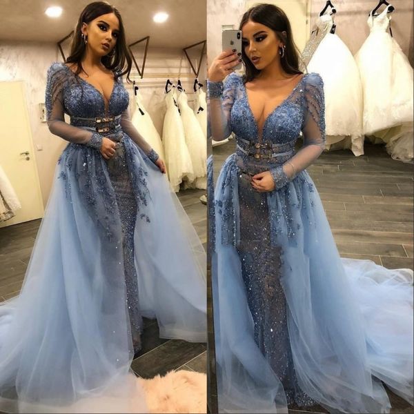 v neck sheer long sleeve with detachable train evening gowns wear 2019 appliques sequins women occasion prom dress formal, Black;red
v neck sheer long sleeve with detachable train evening gowns wear 2019 appliques sequins women occasion prom dress formal, Black;red