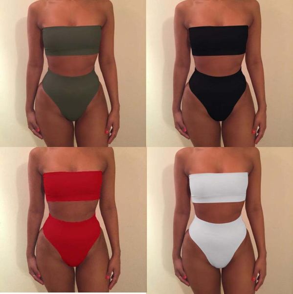 high waisted strapless boob tube bikini set swimsuit two pieces solid swimwear brazilian beachwear, White;black
high waisted strapless boob tube bikini set swimsuit two pieces solid swimwear brazilian beachwear, White;black