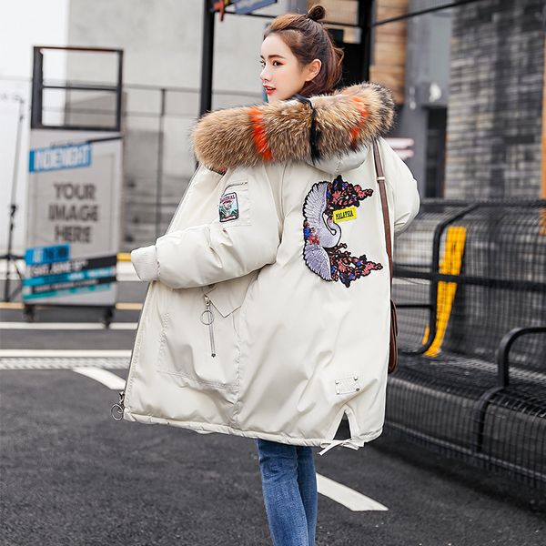 new down jacket female long section fur collar fashion slim temperament medium-length female jacket, Black
new down jacket female long section fur collar fashion slim temperament medium-length female jacket, Black