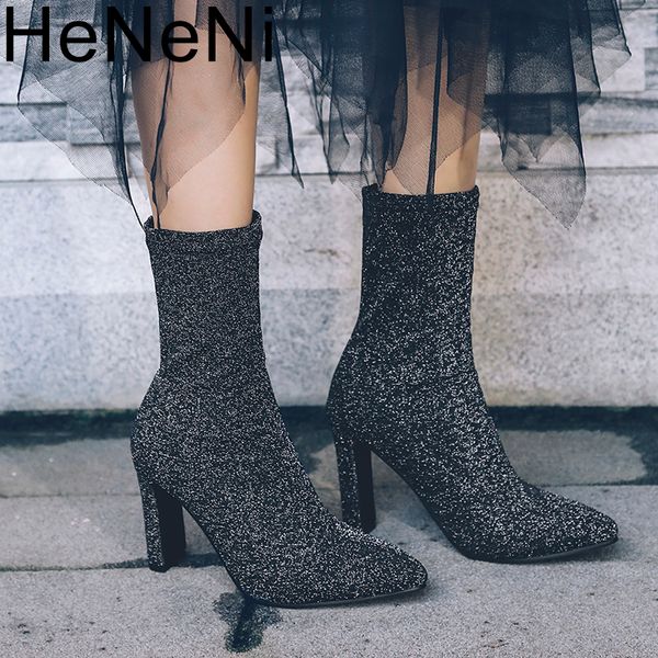 spring women's boots pointed toe yarn stretch fabric ankle boots thick heel high heels shoes woman female socks 32-43, Black
spring women's boots pointed toe yarn stretch fabric ankle boots thick heel high heels shoes woman female socks 32-43, Black