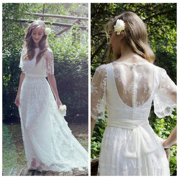 lace short sleeves a-line wedding dresses 2019 modest long bridal gowns vestidos de marriage vintage, White
lace short sleeves a-line wedding dresses 2019 modest long bridal gowns vestidos de marriage vintage, White