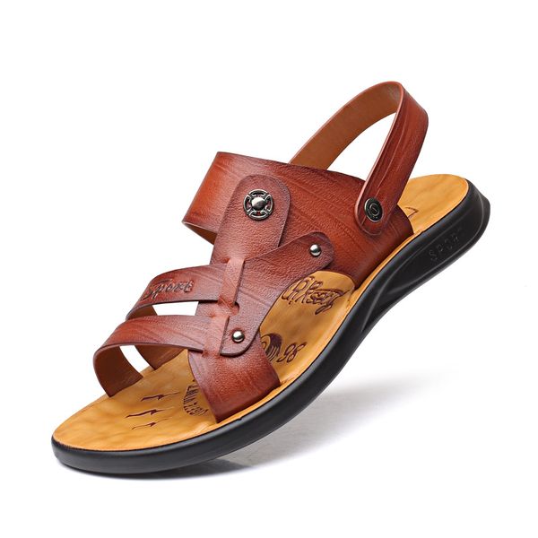 classic men soft leather sandals comfortable men summer shoes sandals big size summer leisure beach shoes da0222, Black