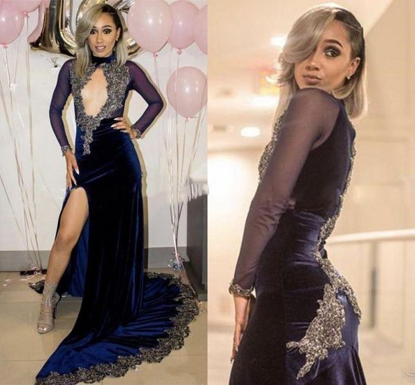 dark navy velvet mermaid prom dresses high neck long sleeve side split crystal beads formal evening gowns vestidos de fiesta plus size, Black;red
dark navy velvet mermaid prom dresses high neck long sleeve side split crystal beads formal evening gowns vestidos de fiesta plus size, Black;red