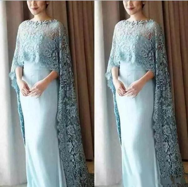light blue lace cape style mother of the bride dresses elastic satin floor length prom dress formal evening gowns, Black;red
light blue lace cape style mother of the bride dresses elastic satin floor length prom dress formal evening gowns, Black;red