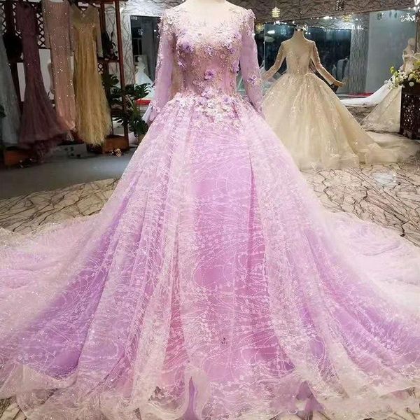 long sleeves ball gown wedding dresses with sheer neckline handmade appliques illusion lace wedding dress chapel train custom bridal gowns, White
long sleeves ball gown wedding dresses with sheer neckline handmade appliques illusion lace wedding dress chapel train custom bridal gowns, White